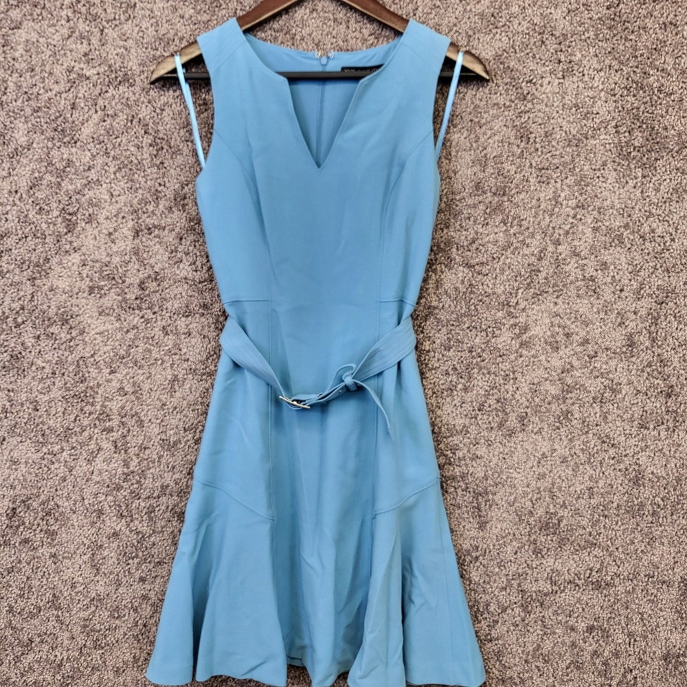 White House Black Market Flippy Hem Dress Womens 0 Oasis Blue Excellent A-Line